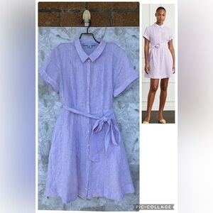 Hill House Laura Linen Lilac Pinstripe Shirtdress size small